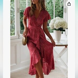 NWT, ZESICA Women's Bohemian Floral Printed Wrap,V-Neck,Short Ruffled Sleeve,XL